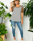 e Luna Striped Animal Flare V-Neck Top