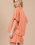 Ces Femme Checkered Round Neck Top and Shorts Set