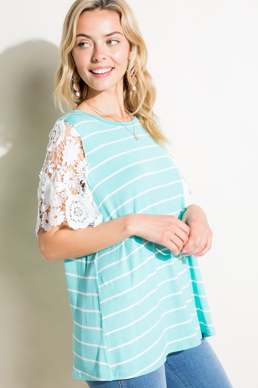 e Luna Striped Jersey With Lace Top