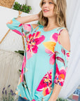 e Luna PLUS Floral Print Cold Shoulder Top