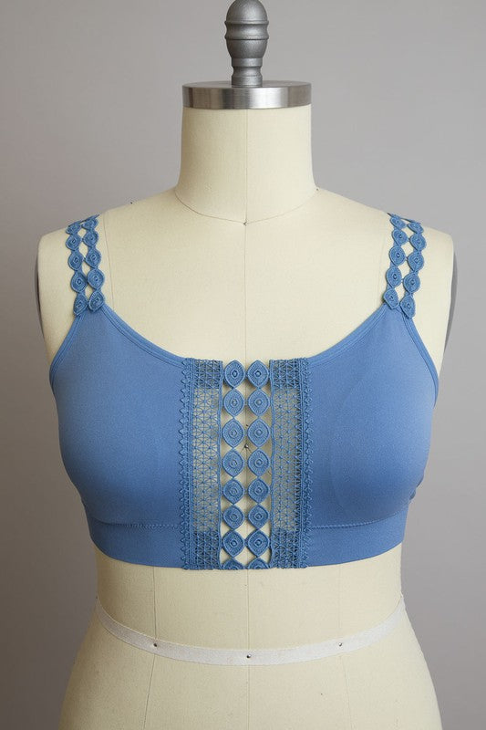 Leto Accessories Boho Eye Lace Applique Bralette Plus Size