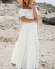 Floral Frilly Shirred Bodice Tiered Maxi Dress