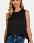 Zenana Exposed Seam Slit Round Neck Tank