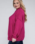 Zenana Plus Oversized Round Neck Raw Seam Melange Sweater