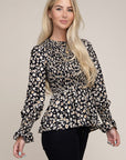 Allover Floral Shirred Peplum Blouse