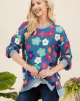 Celeste Full Size Side Slit Flower Print Long Sleeve Top