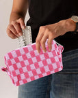 Zenana Checkered Pattern Knitted Cosmetic Pouch