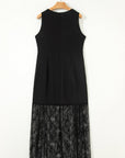Solid Lace Patchwork Sleeveless Maxi Dress