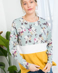 e Luna PLUS Floral Mixed Colorblock Top