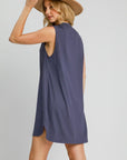 Umgee Round Neck Sleeveless High-Low Curved Hemline Mini Dress