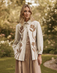 Women's Floral Print Long Sleeve Shirt Jacket – Versatile Oversized Button-Up Top