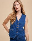 Annie Wear Button Down V-Neck Denim Vest