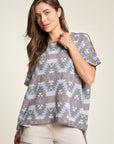 Davi & Dani High-Low Geometric Round Neck Knit Top