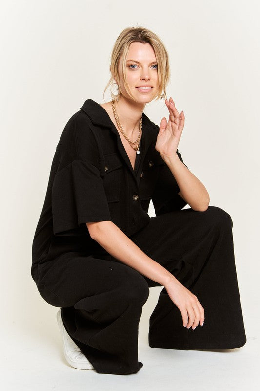 PLUS Jade by Jane Basic Collar Shirt Wide leg Jumpsuit