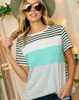 e Luna Striped Solid Color Blocked Top