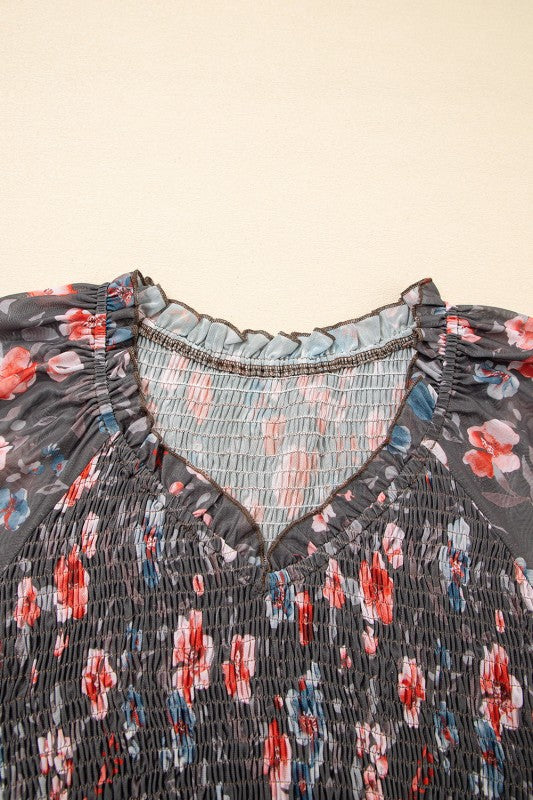 Floral Mesh Long Sleeve Mini Dress