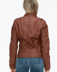 Snobbish PU Leather Biker Jacket with Side Zip Pockets