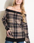 e Luna Plaid Off Shoulder Top