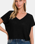 Zenana V-Neck Short Sleeve Crop T-Shirt