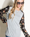 e Luna PLUS Solid and Floral Mix Casual Top