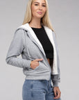 Fuzzy Trim Zip-Up Crop Hoodie