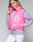 Snobbish Zip Up Turtleneck Shiny Quilted Vest