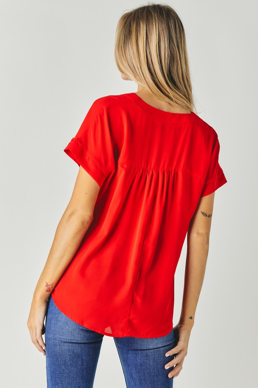 Davi &amp; Dani V-Neck Dolman Sleeve Solid Basic Top