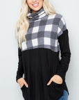 Celeste Full Size Pocketed Plaid Turtleneck Long Sleeve Blouse