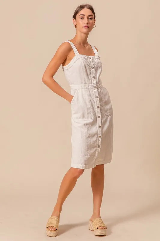 SO ME Button Down Pocket Front Pinafore Dress