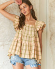 ADORA Ruffled Square Neck Cap Sleeve Babydoll Blouse