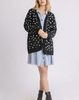 Umgee Polka Dot Open Front Drop Shoulder Cardigan