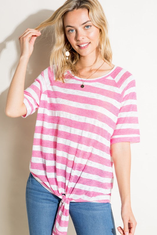 e Luna Striped Front Tie Top