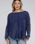 Zenana Plus Washed Baby Waffle Oversized Long Sleeve Top