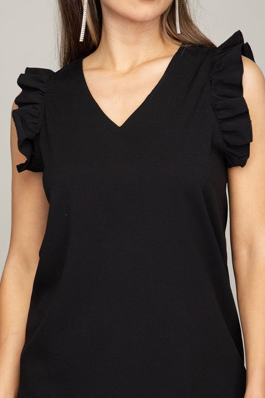 V-Neck Ruffle Sleeve Tee - Online Only