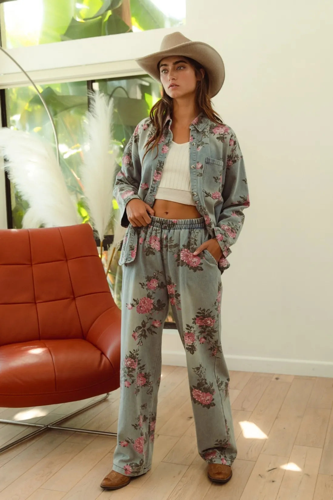 BiBi Flower Printed Denim Pants