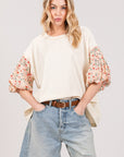 SAGE + FIG Round Neck Bubble Sleeve Oversize Top