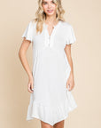 Culture Code Full Size Short Sleeve Ruffled Asymmetric Hem Dress