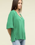 Zenana Brushed Waffle Exposed-Seam 3/4 Sleeve Top