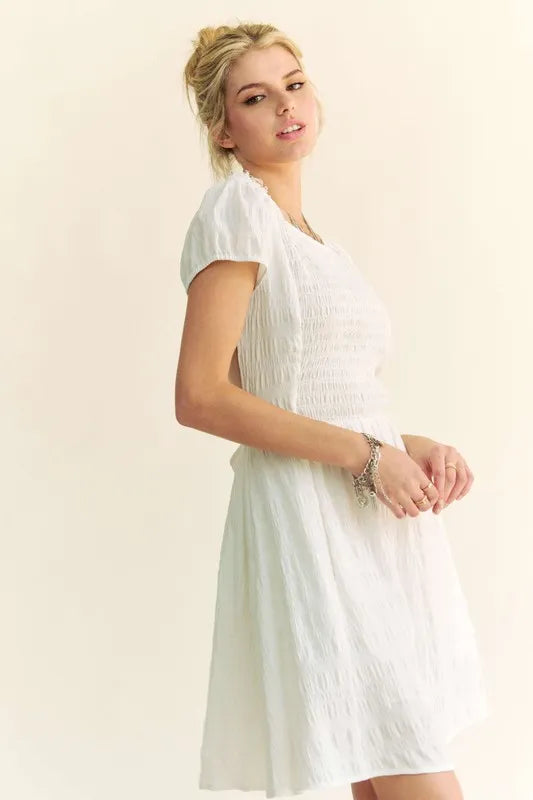 Davi & Dani Crossed Back Short Sleeve Dress with Pockets