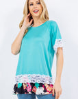 Celeste Full Size Lace Trim Short Sleeve Top