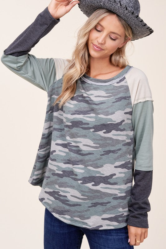 e Luna PLUS Camouflage Color Block Top