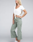 Zenana Acid Washed High Waist Frayed Hem Straight Pants