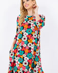 Celeste Full Size Floral Three-Quarter Sleeve Dress with Pockets