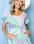 e Luna Tie Dye Thermal V-Neck Top