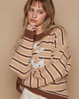 POL Star Patch Stripe Round Neck Sweater