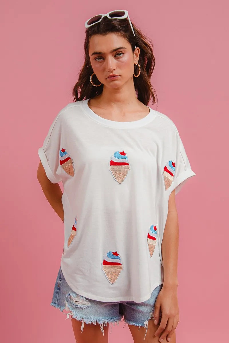 BiBi Solid Terry With Fourth Of July Theme Patched Top