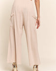 J.NNA Smocked Waist Boho Wide Leg Pants with Pockets