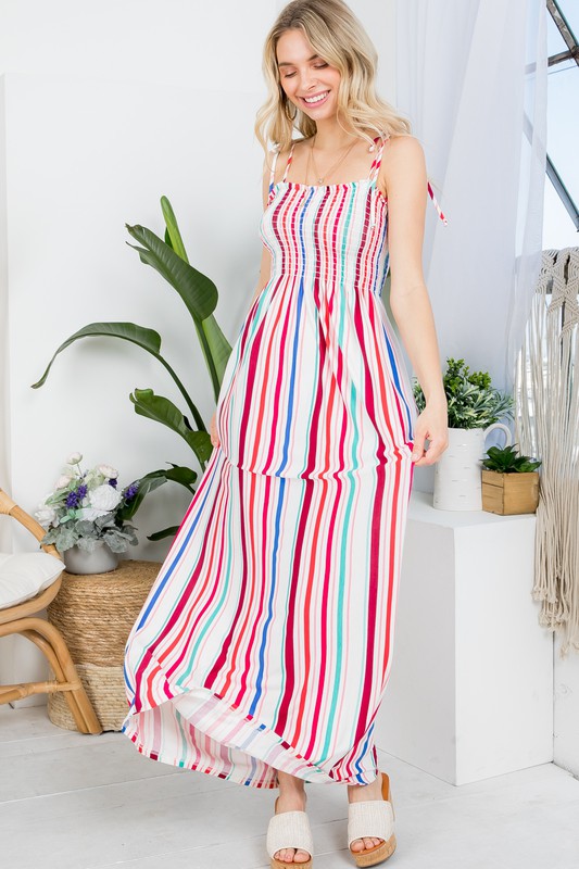 e Luna Striped Smocked Maxi Dress