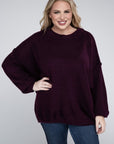 Zenana Plus Oversized Round Neck Raw Seam Melange Sweater