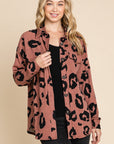 BOMBOM Animal Print Button Up Knit Shacket